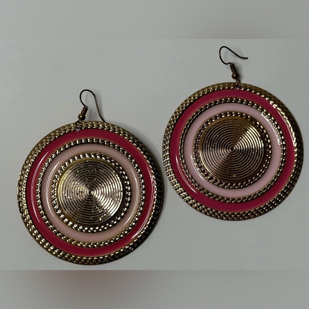 Gold and Pink Circular Earrings